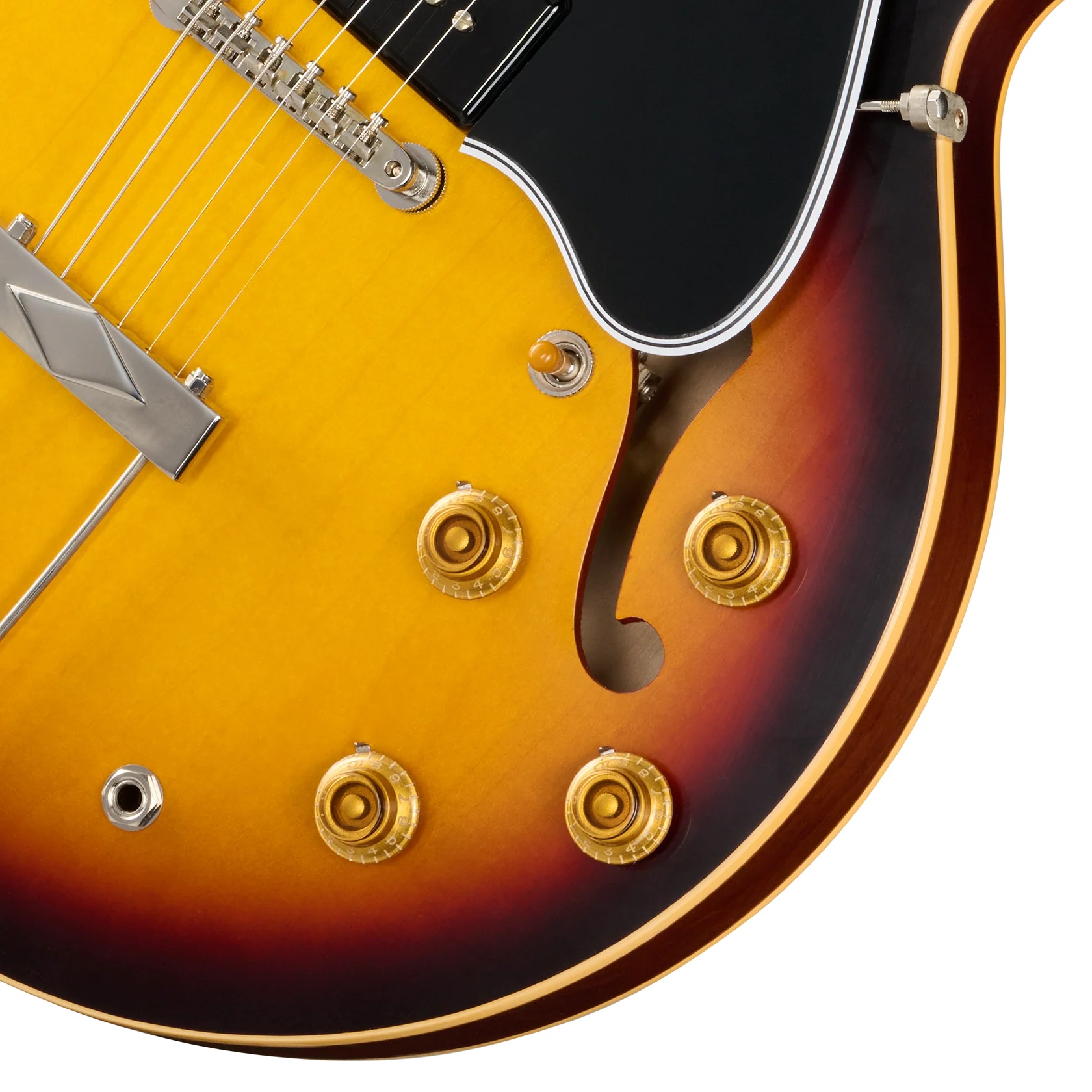 Halbakustikgitarre, E-Gitarre, Sunburst-Lackierung, Schwarzes Schlagbrett, Bigsby-Tremolo